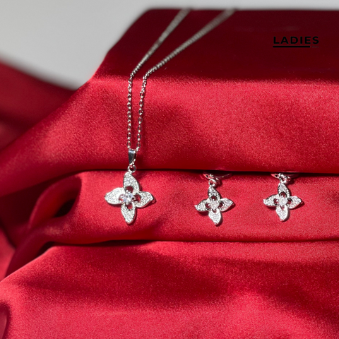 Collier Flower Silver Jewelry set 70